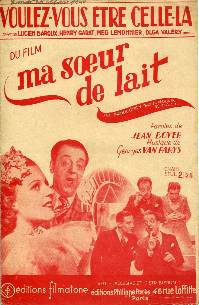 Lucien Baroux, Henri Garat, and Meg Lemonnier in Ma soeur de lait (1938)