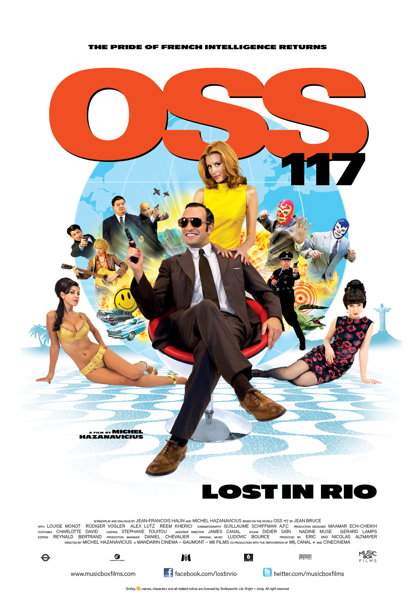 Jean Dujardin, Vincent Haquin, Rüdiger Vogler, Louise Monot, Joseph Chanet, Moon Dailly, Alex Lutz, Reem Kherici, and Alexandre Goncalves in OSS 117: Lost in Rio (2009)