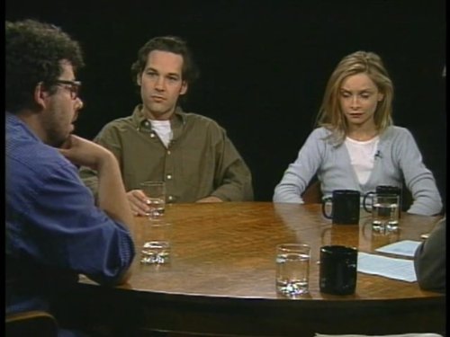 Calista Flockhart, Neil LaBute, and Paul Rudd in Charlie Rose (1991)