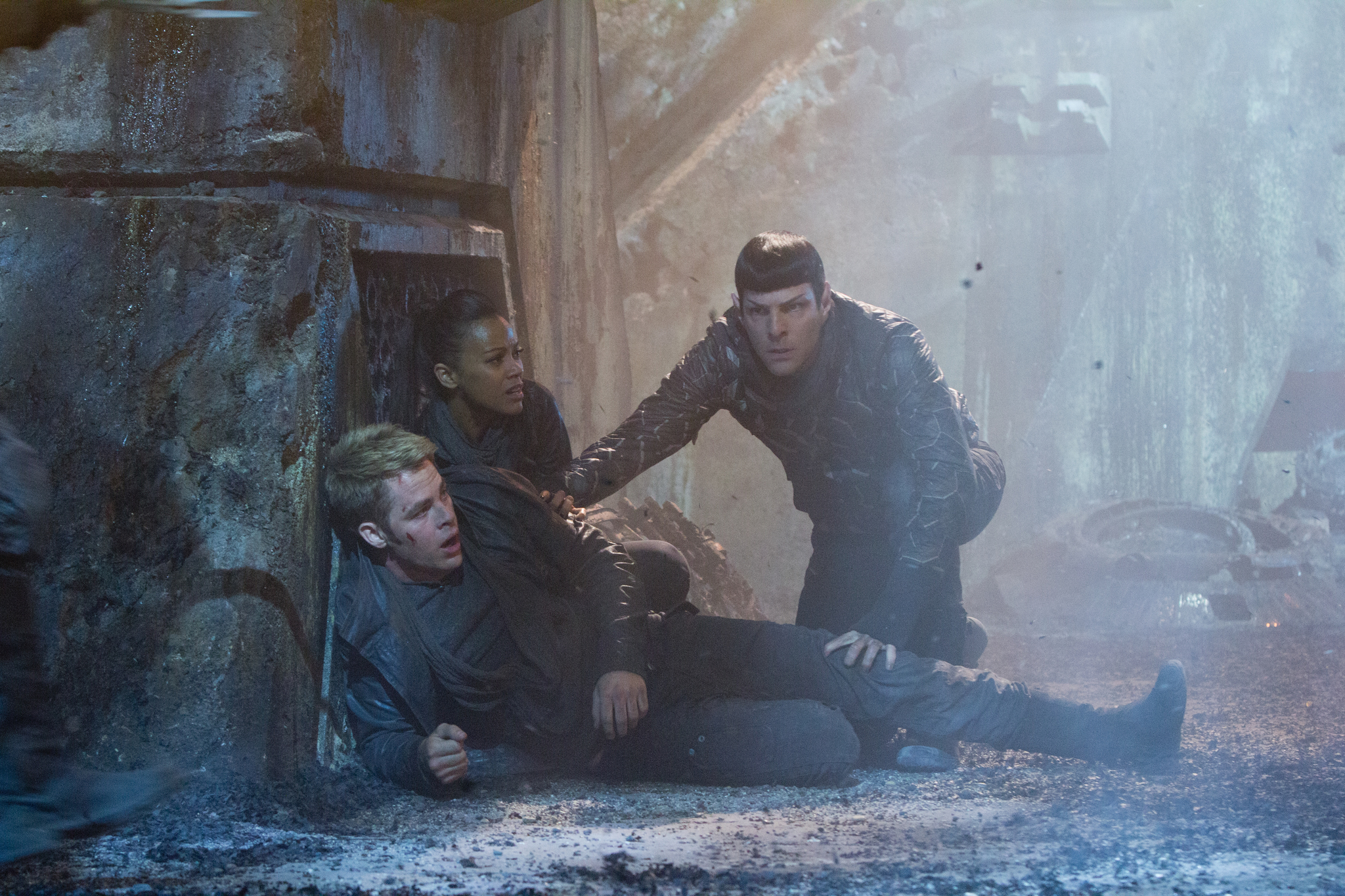 Zachary Quinto, Zoe Saldana, and Chris Pine in Star Trek Into Darkness (2013)