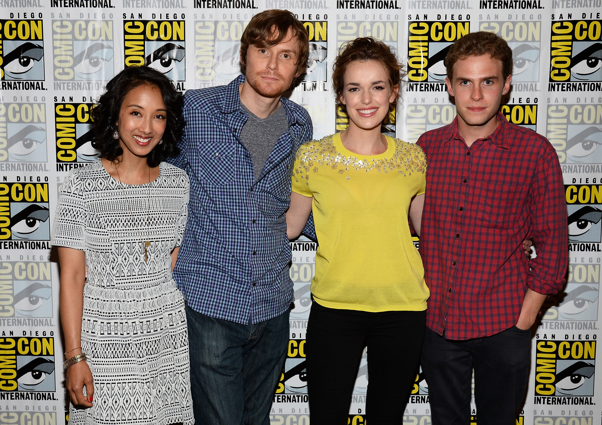 Iain De Caestecker, Maurissa Tancharoen, Jed Whedon, and Elizabeth Henstridge at an event for Agents of S.H.I.E.L.D. (2013)