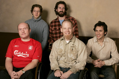 Back row: Henry-Alex Robin and Dana Adam Shapiro, co-directors of "Murderball" Front row: Joe Soares,  Mark Zupan and Jeff Mandel, producer of "Murderball"