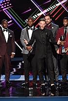 NFL player Julian Edelman (C) and teammates accept the Best Game award for Super Bowl LI (Patriots vs. Falcons) onstage at The 2017 ESPYs