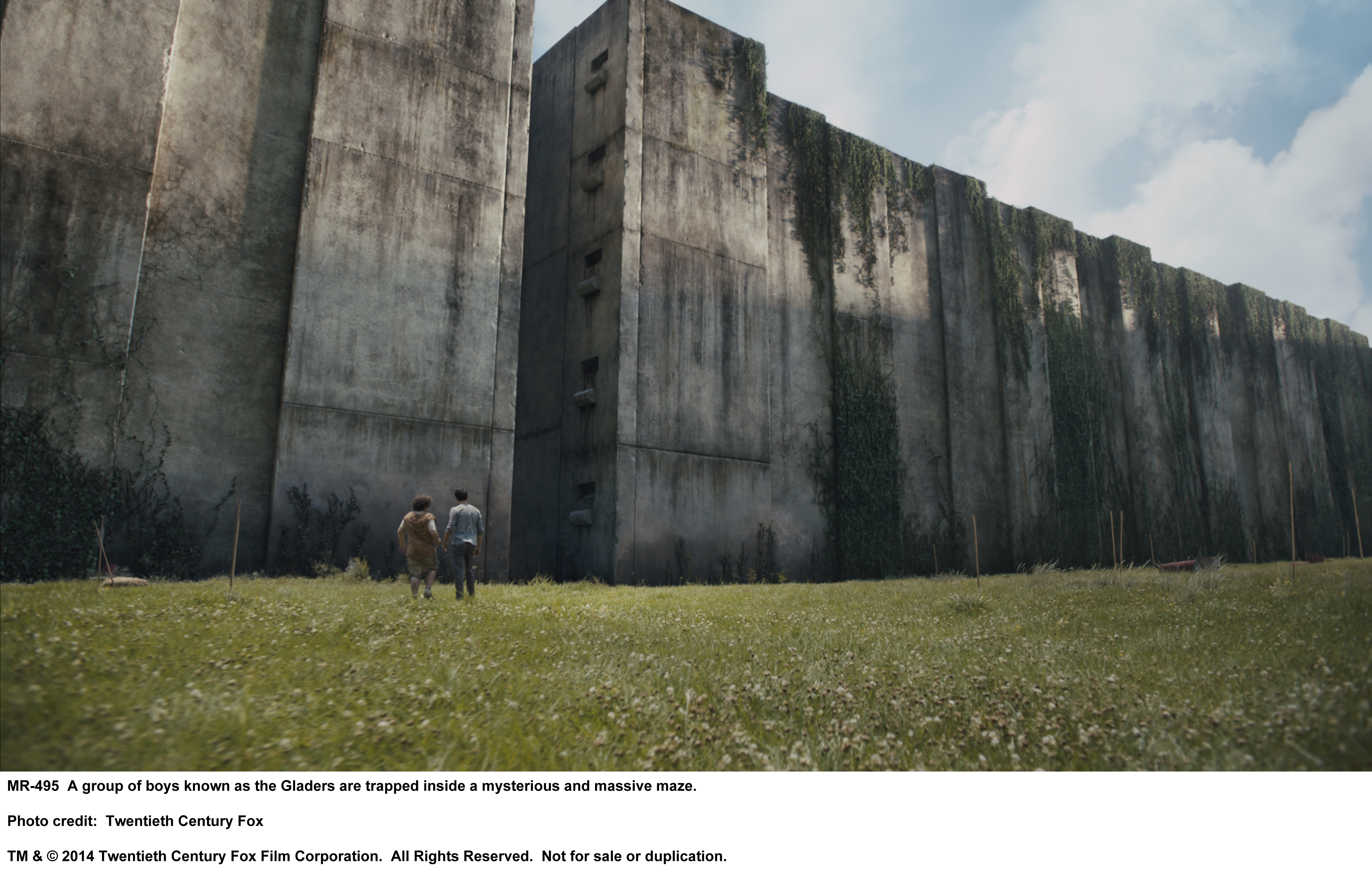 Dylan O'Brien and Blake Cooper in The Maze Runner (2014)