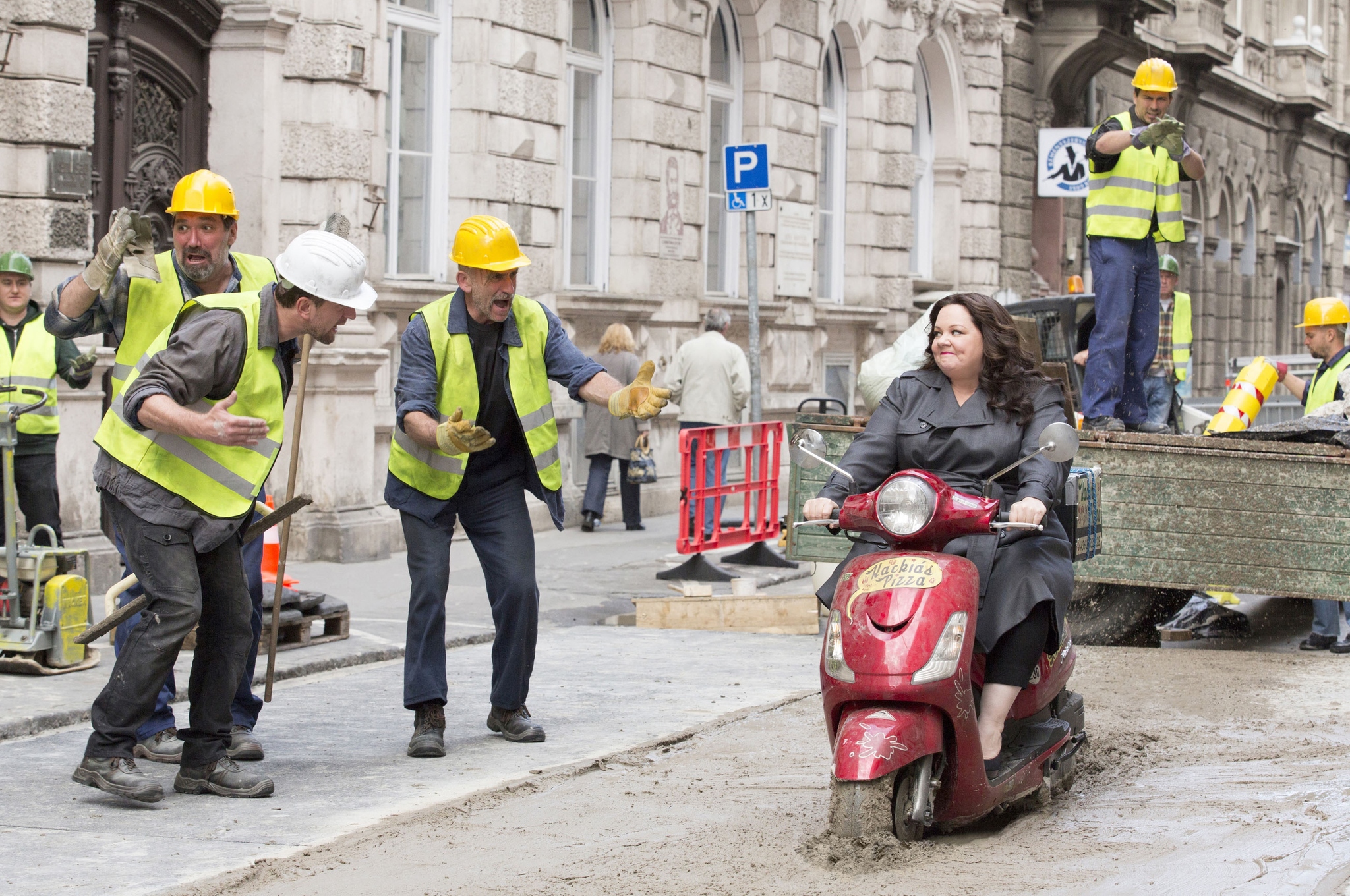 Melissa McCarthy, Levente Törköly, Zsolt Zágoni, and Dénes Bernáth in Spy (2015)