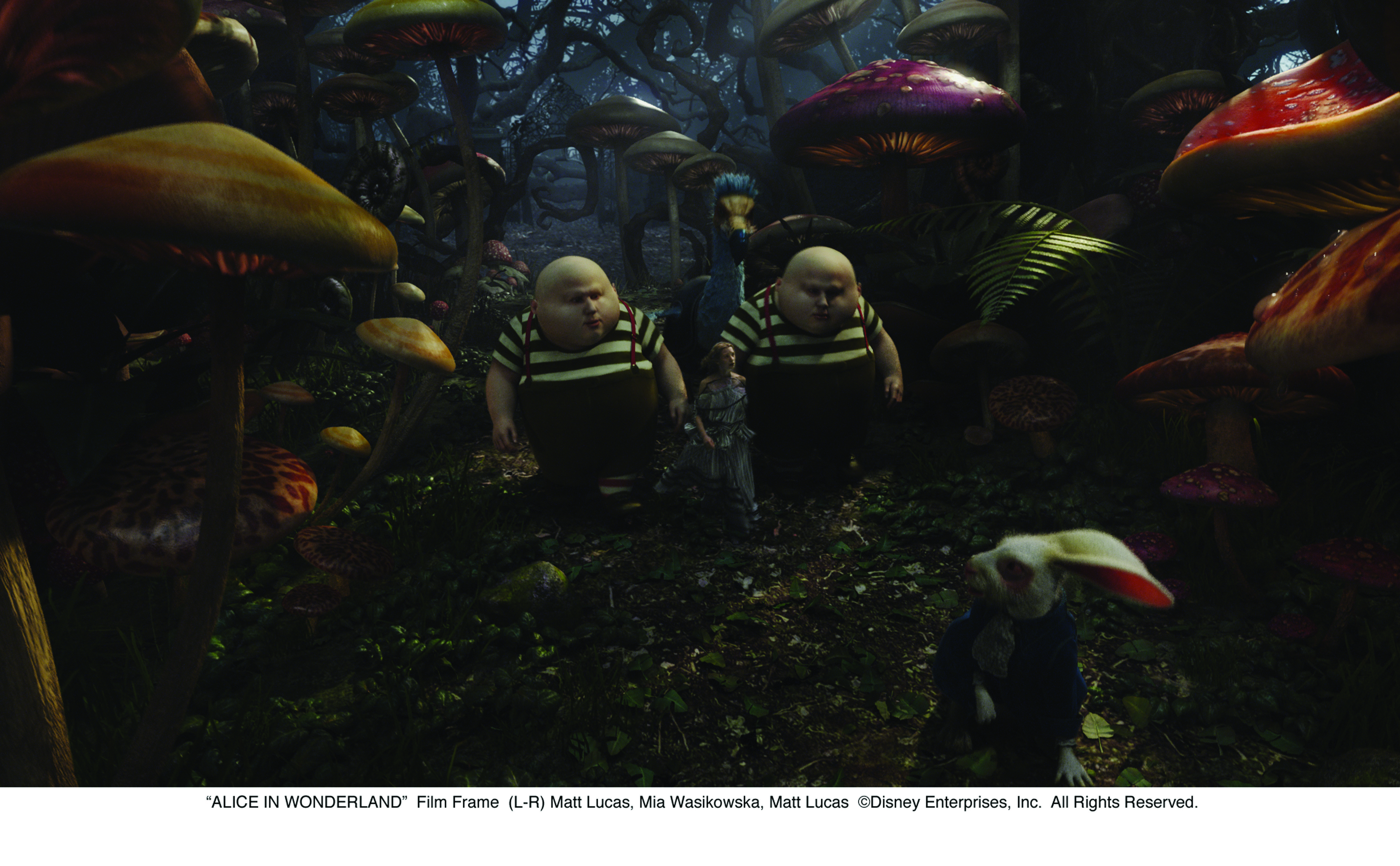 Michael Gough, Matt Lucas, Michael Sheen, and Mia Wasikowska in Alice in Wonderland (2010)