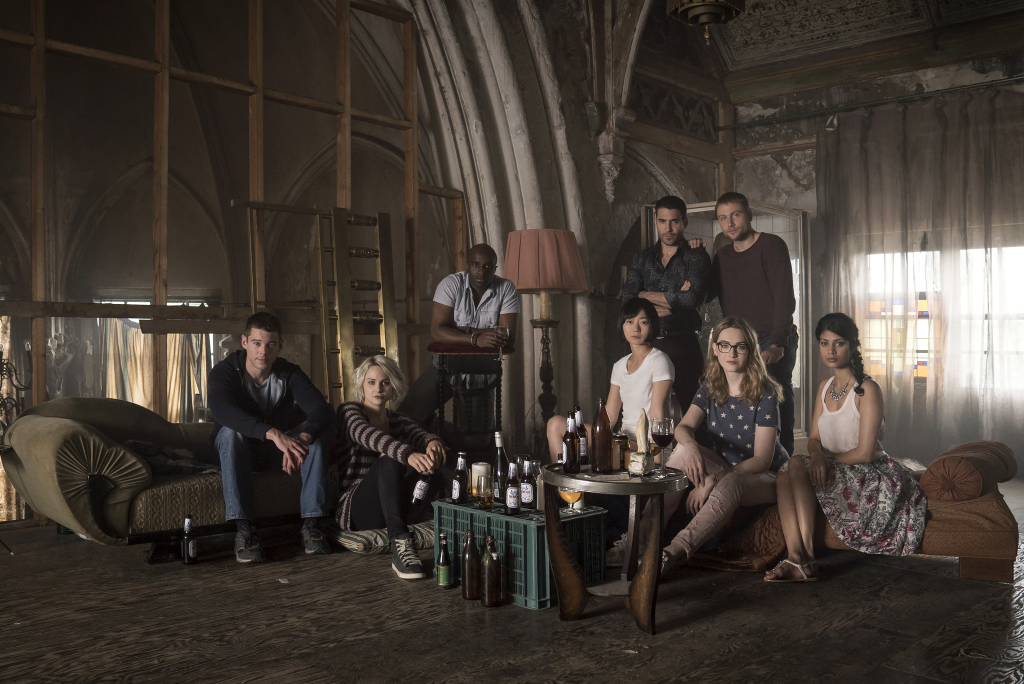 Bae Doona, Max Riemelt, Brian J. Smith, Miguel Ángel Silvestre, Tuppence Middleton, Tina Desai, Jamie Clayton, and Toby Onwumere in Sense8 (2015)