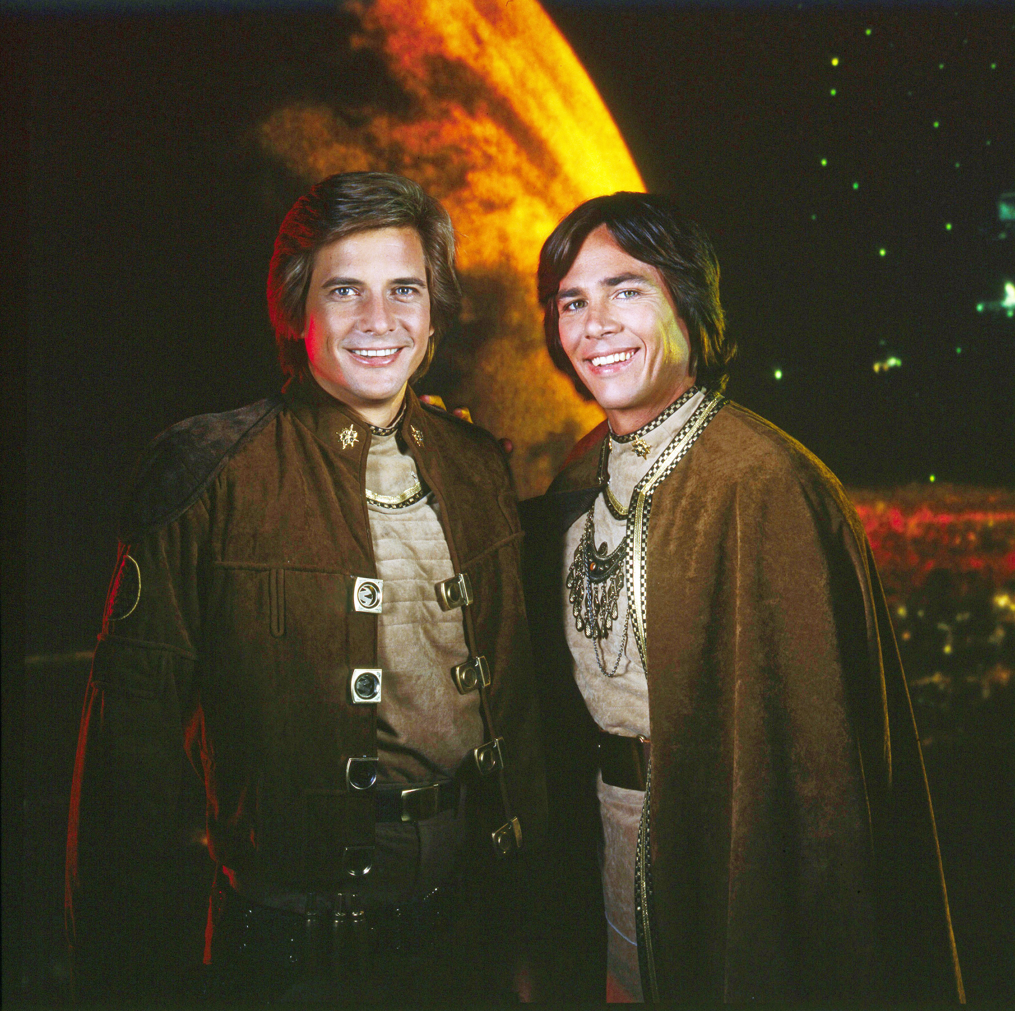 Dirk Benedict and Richard Hatch in Battlestar Galactica (1978)