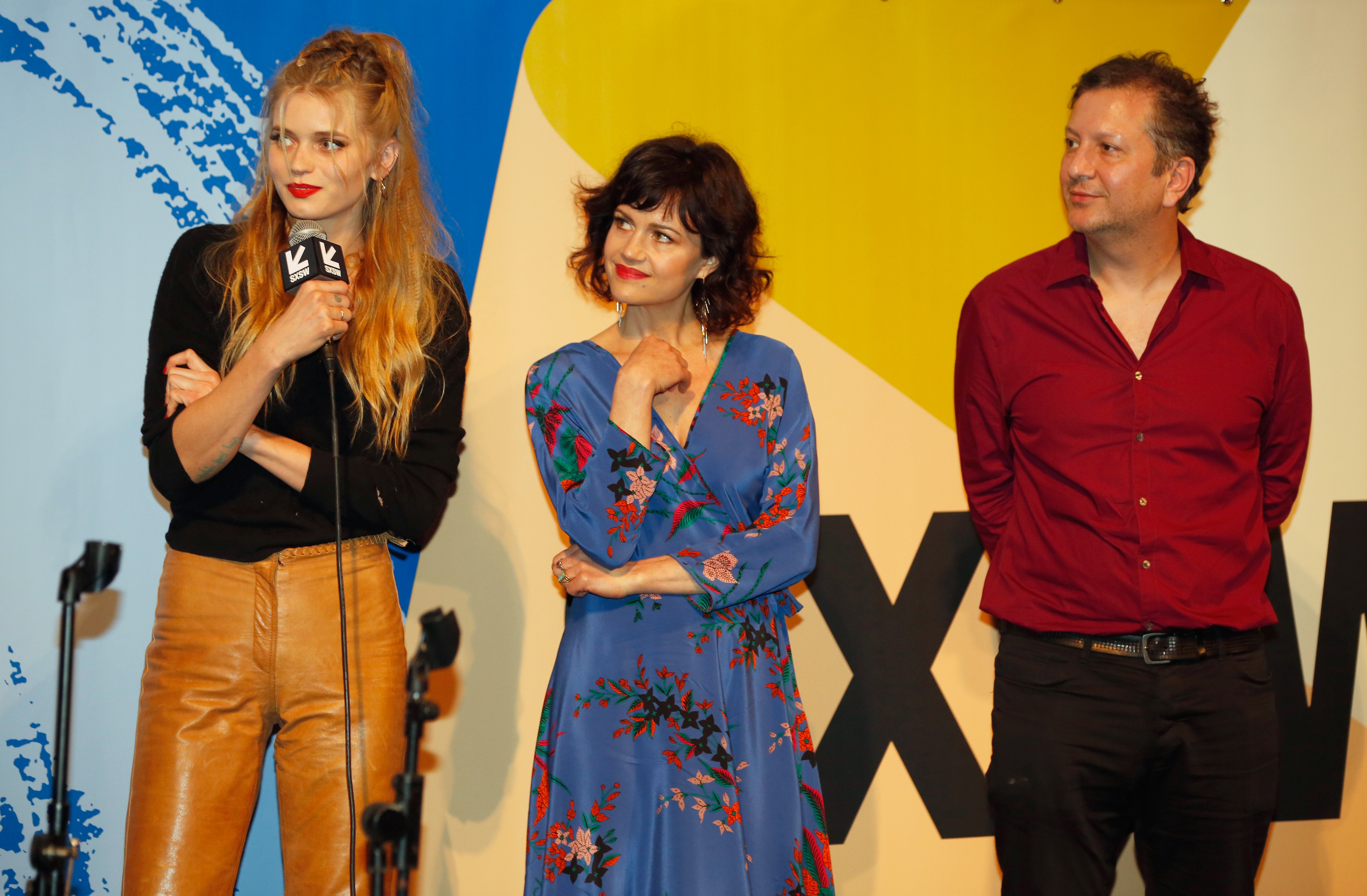 Carla Gugino, Sebastian Gutierrez, and Abbey Lee at an event for Elizabeth Harvest (2018)