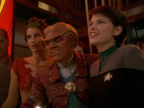 Armin Shimerman, Nicole de Boer, and Cathy DeBuono in Star Trek: Deep Space Nine (1993)