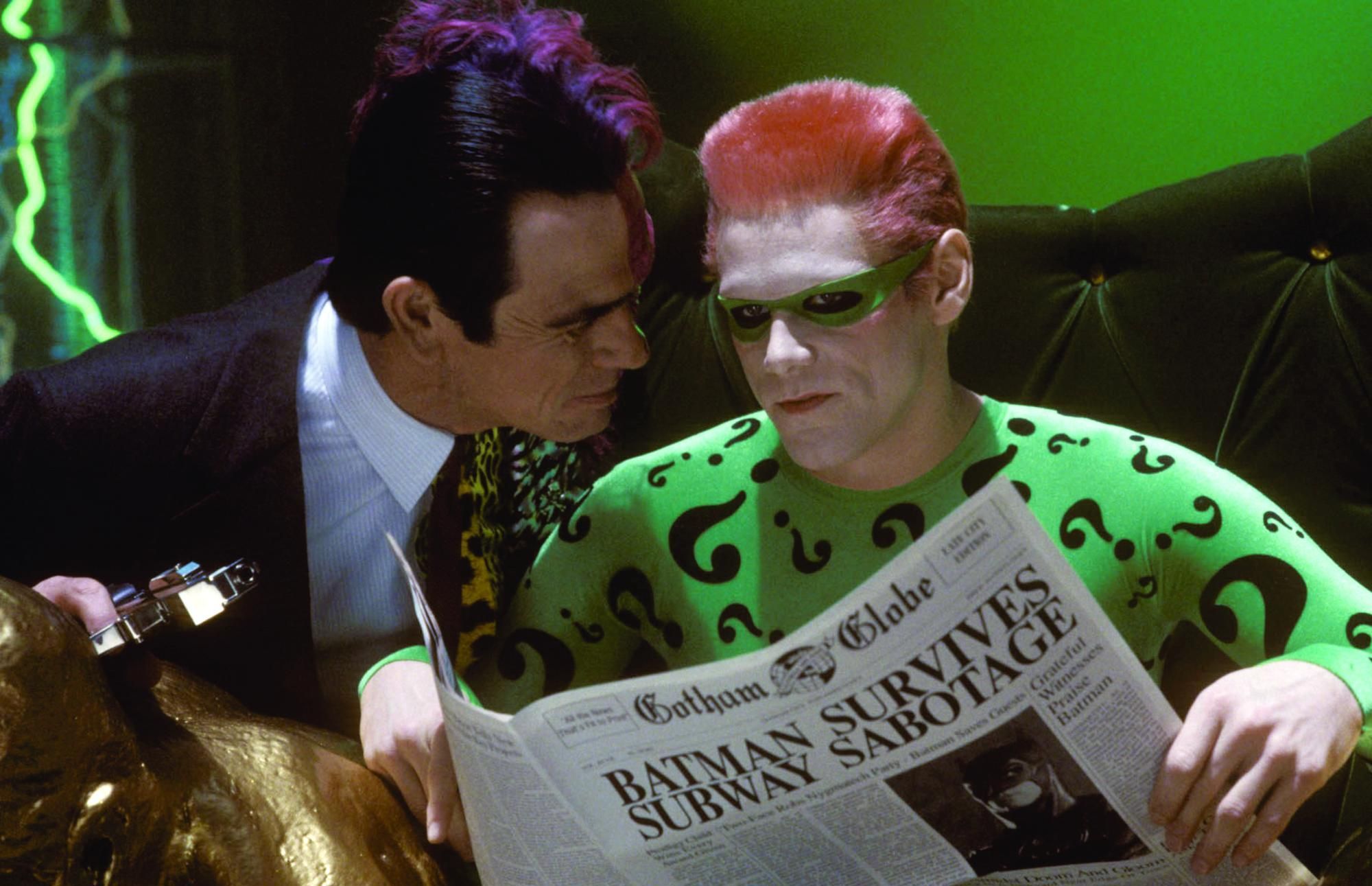 Jim Carrey, Tommy Lee Jones, and Val Kilmer in Batman Forever (1995)