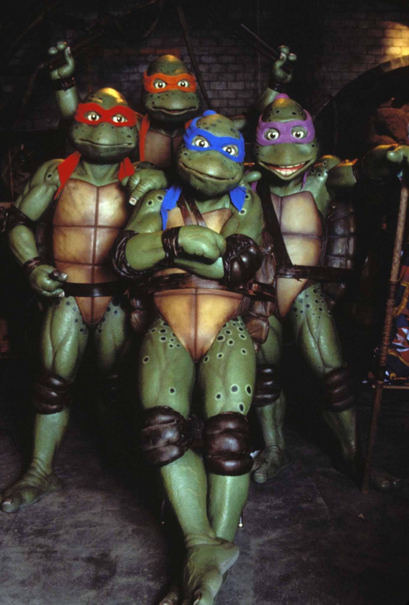 Corey Feldman, Mark Caso, David Fraser, Matt Hill, Tim Kelleher, Jim Raposa, Robbie Rist, and Brian Tochi in Teenage Mutant Ninja Turtles III (1993)