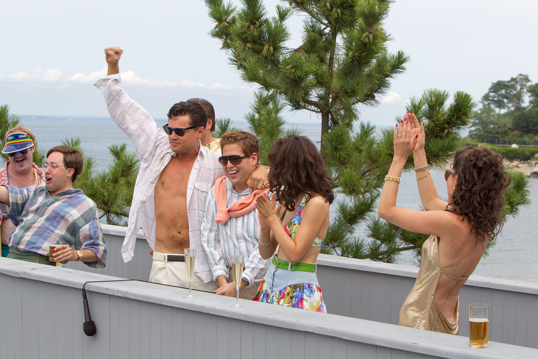 Leonardo DiCaprio, P.J. Byrne, Jonah Hill, Cristin Milioti, Henry Zebrowski, and MacKenzie Meehan in The Wolf of Wall Street (2013)