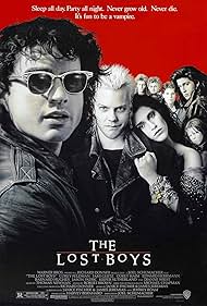 Jami Gertz, Corey Haim, Jason Patric, Kiefer Sutherland, Brooke McCarter, Alex Winter, and Billy Wirth in The Lost Boys (1987)