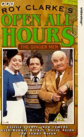 Ronnie Barker, Lynda Baron, and David Jason in Open All Hours (1976)