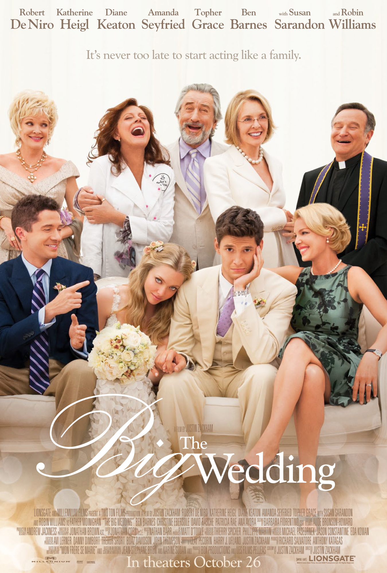 Robert De Niro, Susan Sarandon, Robin Williams, Diane Keaton, Katherine Heigl, Christine Ebersole, Topher Grace, Amanda Seyfried, and Ben Barnes in The Big Wedding (2013)