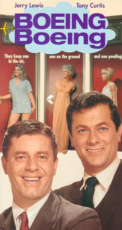 Tony Curtis, Jerry Lewis, Suzanna Leigh, Dany Saval, and Christiane Schmidtmer in Boeing, Boeing (1965)