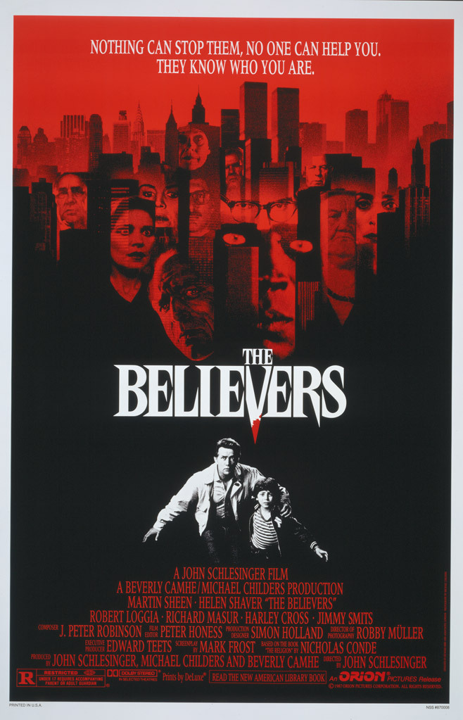 Martin Sheen, Helen Shaver, Malick Bowens, Harley Cross, Lee Richardson, Elizabeth Wilson, and Harris Yulin in The Believers (1987)