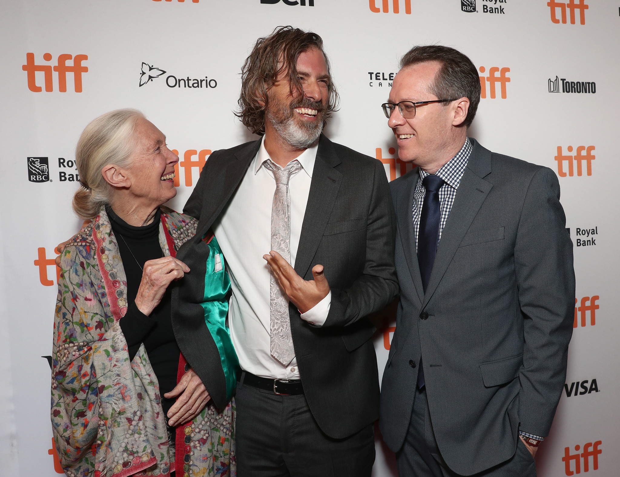 Thom Powers, Jane Goodall, and Brett Morgen at an event for Jane (2017)