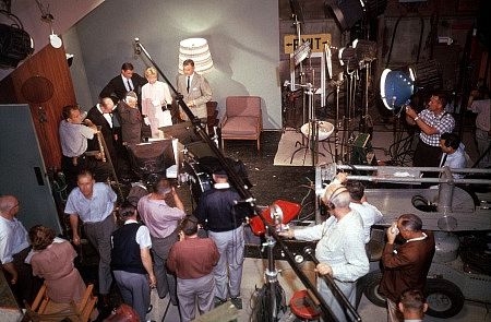 Clark Gable and Doris Day rehearsing "Teacher's Pet," 1957.