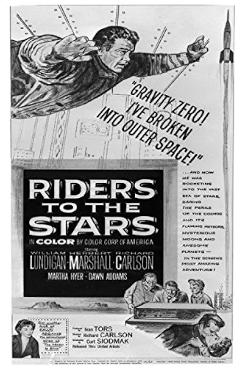 Herbert Marshall, Dawn Addams, Richard Carlson, Martha Hyer, and William Lundigan in Riders to the Stars (1954)