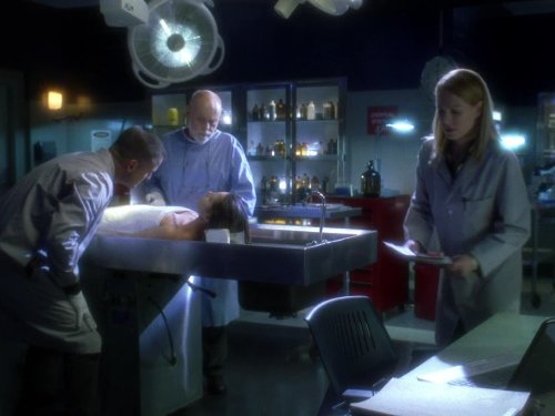 Marg Helgenberger, Robert David Hall, George Eads, and Lili Mirojnick in CSI: Crime Scene Investigation (2000)