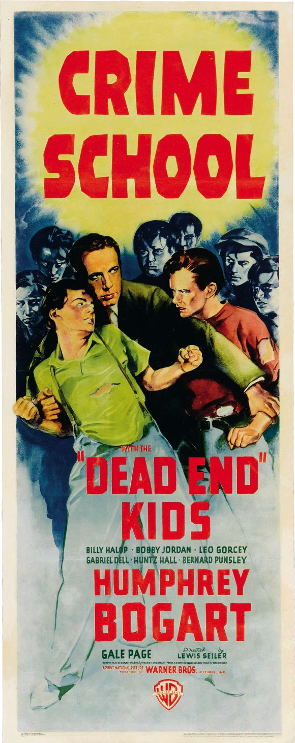 Humphrey Bogart, Gabriel Dell, Leo Gorcey, Huntz Hall, Billy Halop, Bobby Jordan, Bernard Punsly, and The Dead End Kids in Crime School (1938)