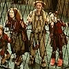 The Clock family - Peagreen (Tom Felton), Homilly (Celia Imrie), Pod (Jim Broadbent) and Arrietty (Flora Newbigin) behind bars.