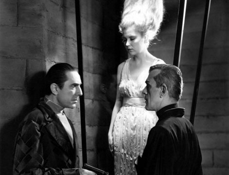 Boris Karloff, Bela Lugosi, and Lucille Lund in The Black Cat (1934)