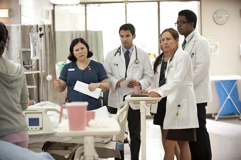 Verton R. Banks, Alex Borstein, Laurie Metcalf, Niecy Nash, and Adam Banerjee in Getting On (2013)