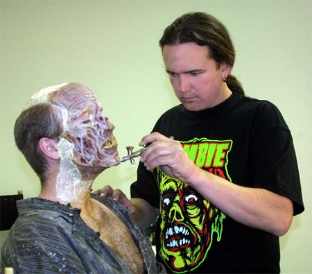 Michael Burnett applies Zombie prosthetic make-up for an Episode of "Passions".