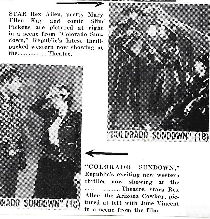 Slim Pickens, Rex Allen, Mary Ellen Kay, and June Vincent in Colorado Sundown (1952)