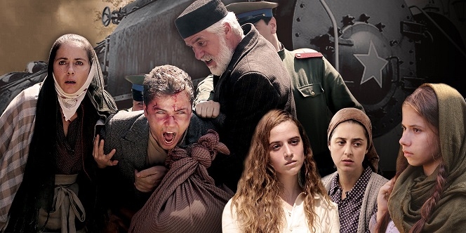 Nilüfer Açikalin, Melis Birkan, Tolga Saritas, and Elif Atakan in Büyük Sürgün Kafkasya (2015)