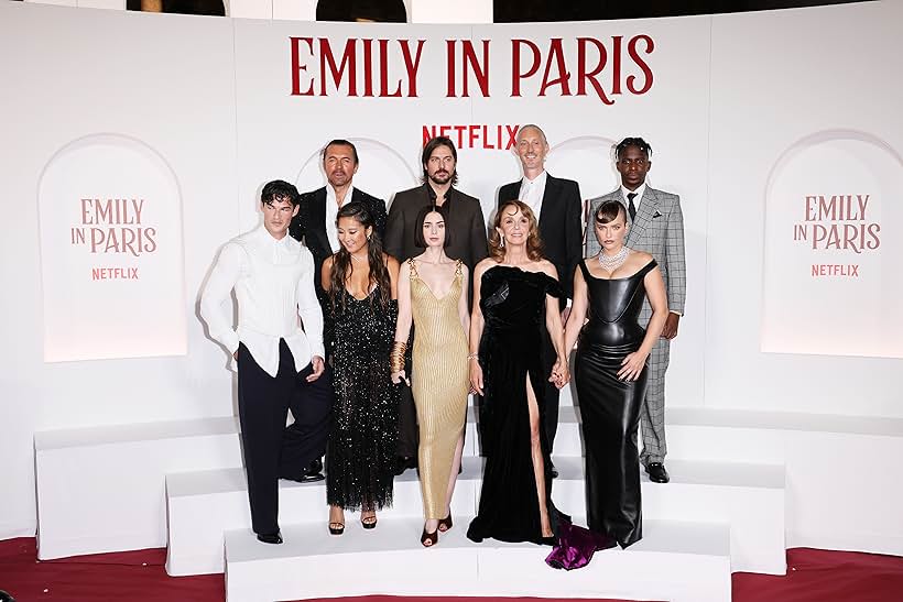 Arnaud Binard, Philippine Leroy-Beaulieu, Darren Star, William Abadie, Bruno Gouery, Lily Collins, Ashley Park, Camille Razat, Lucas Bravo, Paul Forman, and Samuel Arnold at an event for Emily in Paris (2020)