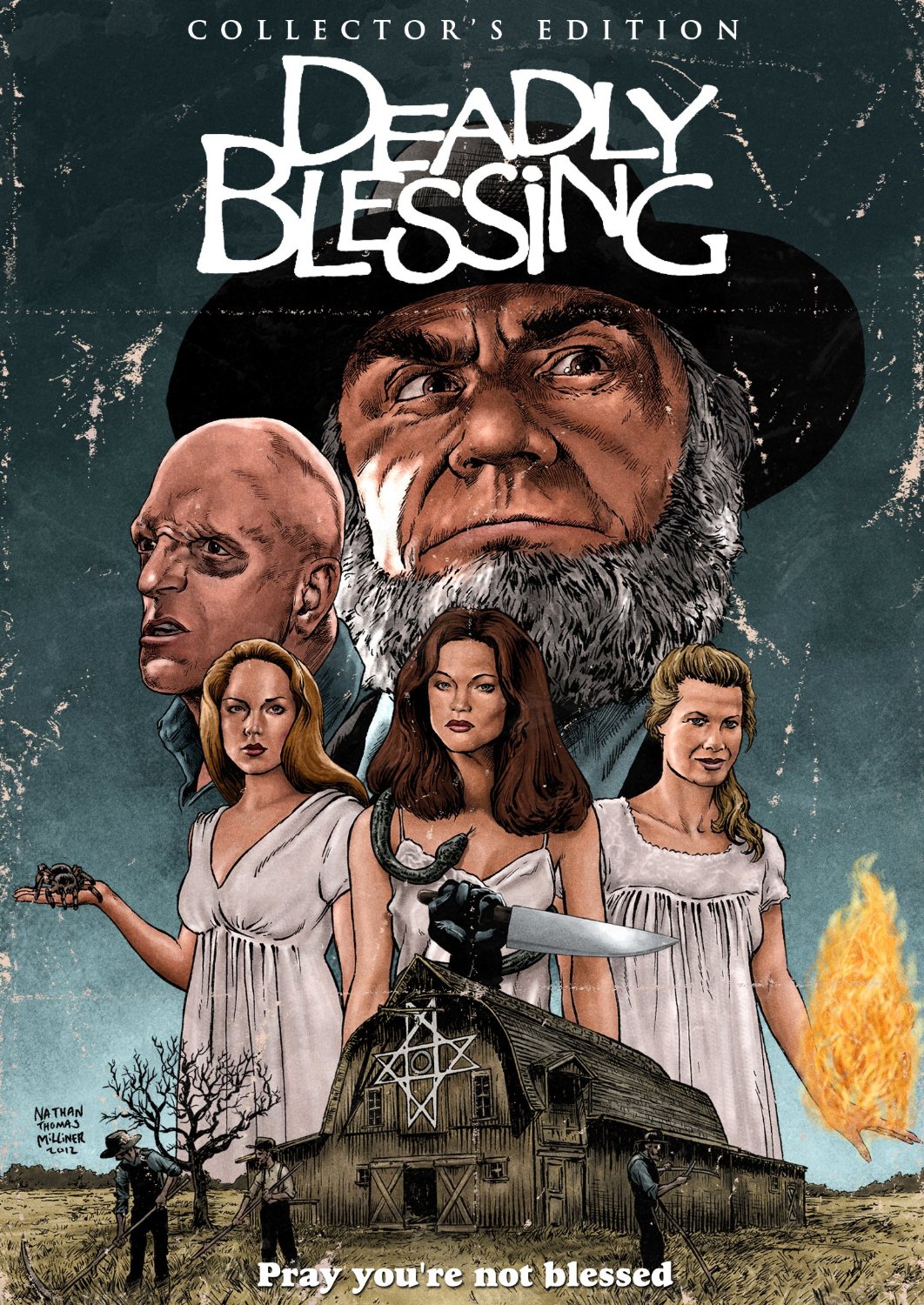 Sharon Stone, Ernest Borgnine, Michael Berryman, Susan Buckner, and Maren Jensen in Deadly Blessing (1981)