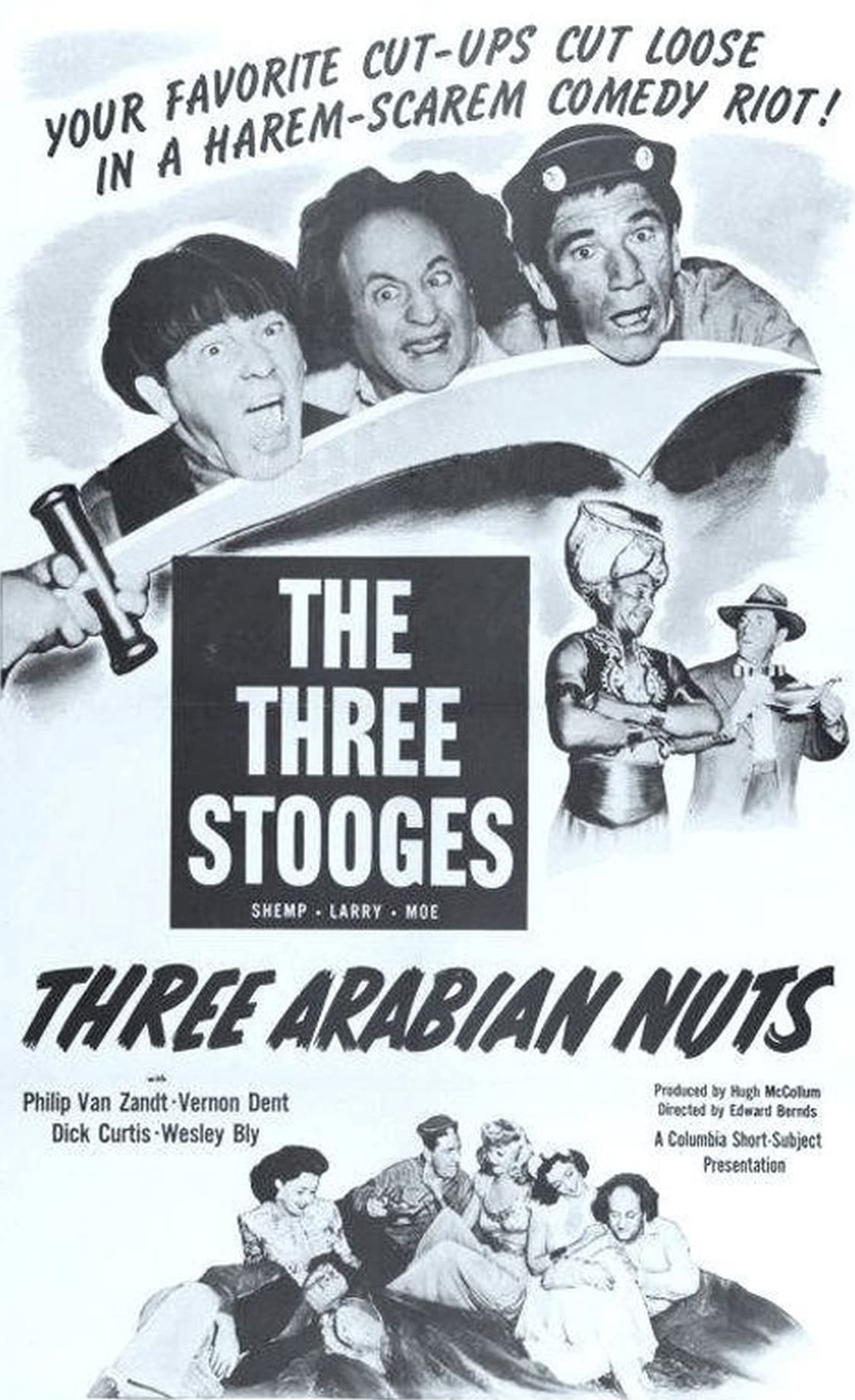 Moe Howard, Larry Fine, and Shemp Howard in Three Arabian Nuts (1951)