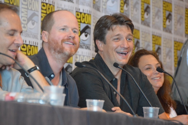 Nathan Fillion, Tim Minear, and Joss Whedon at an event for Firefly (2002)