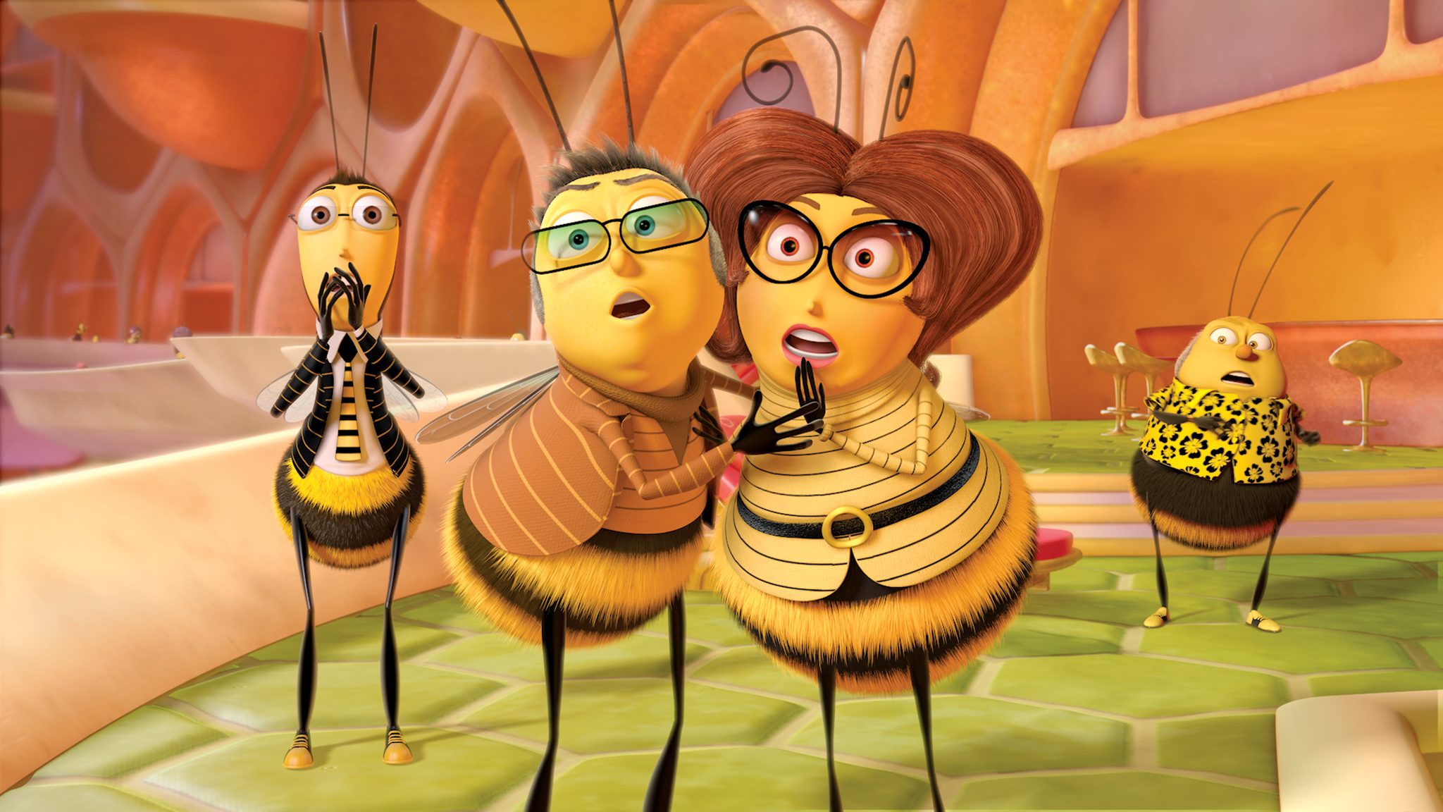 Matthew Broderick, Kathy Bates, Barry Levinson, and Jeff Altman in Bee Movie (2007)