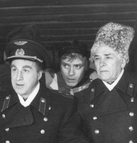 Vladimir Steklov, Boris Shcherbakov, and Petr Shelokhonov after filming a scene in St. Petersburg, Russia, 1991.