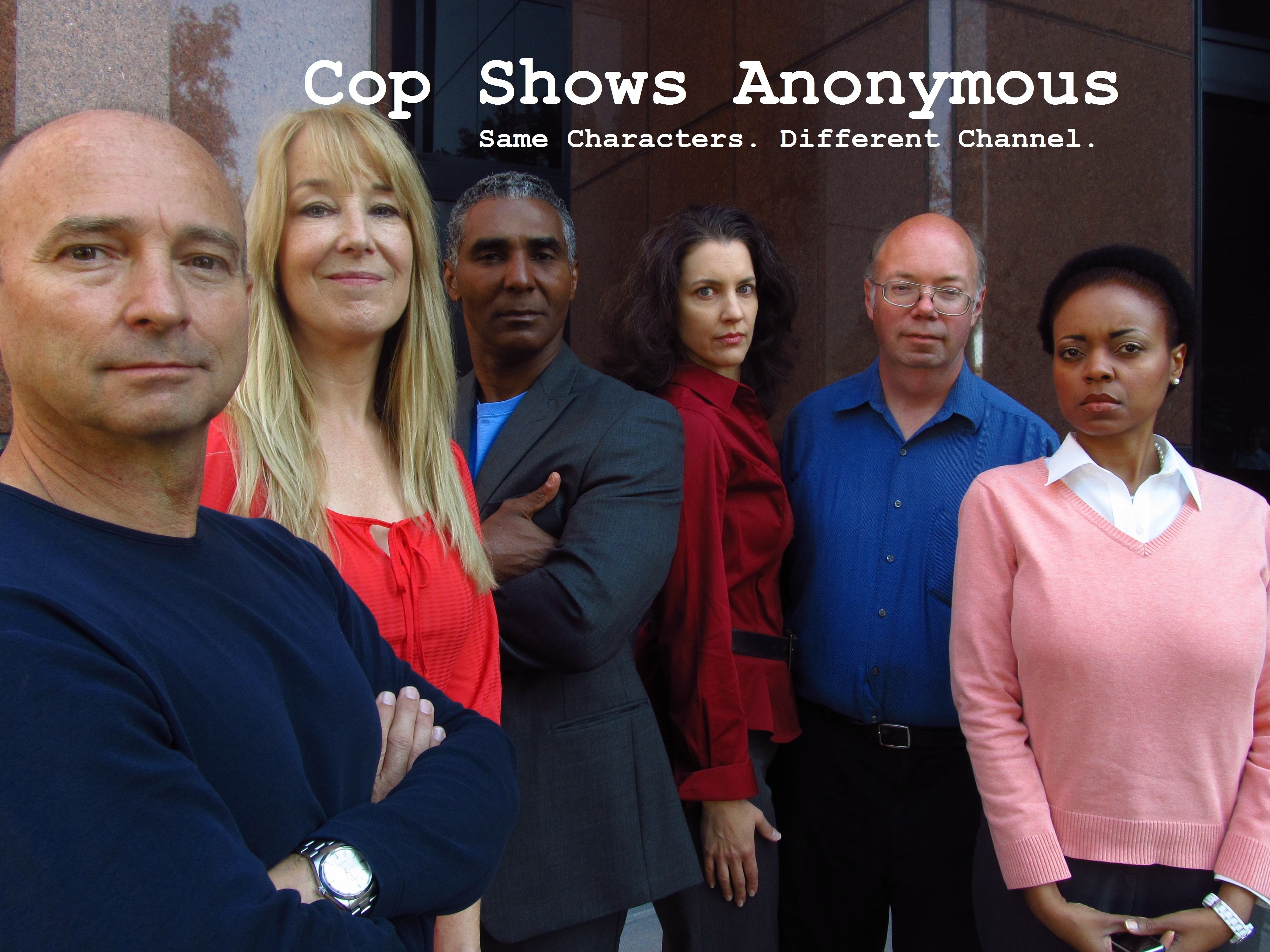 Andray Johnson, Karen Zumsteg, Michael Bravo, Tracy Ann Chapel, Chuck Erickson, and Erynne Elkins in Cop Shows Anonymous (2011)