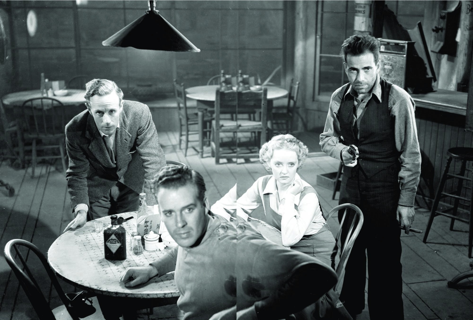 Humphrey Bogart, Bette Davis, Leslie Howard, and Dick Foran in The Petrified Forest (1936)