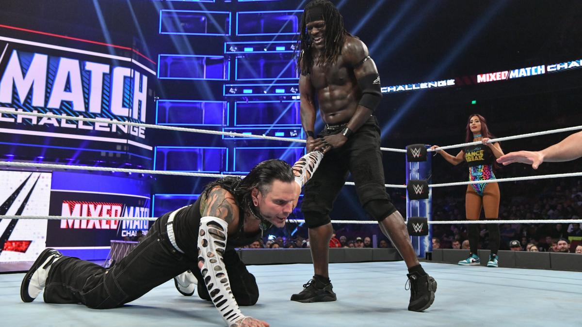 Jeff Hardy, Ron Killings, and Leah Van Dale in WWE Mixed Match Challenge (2018)