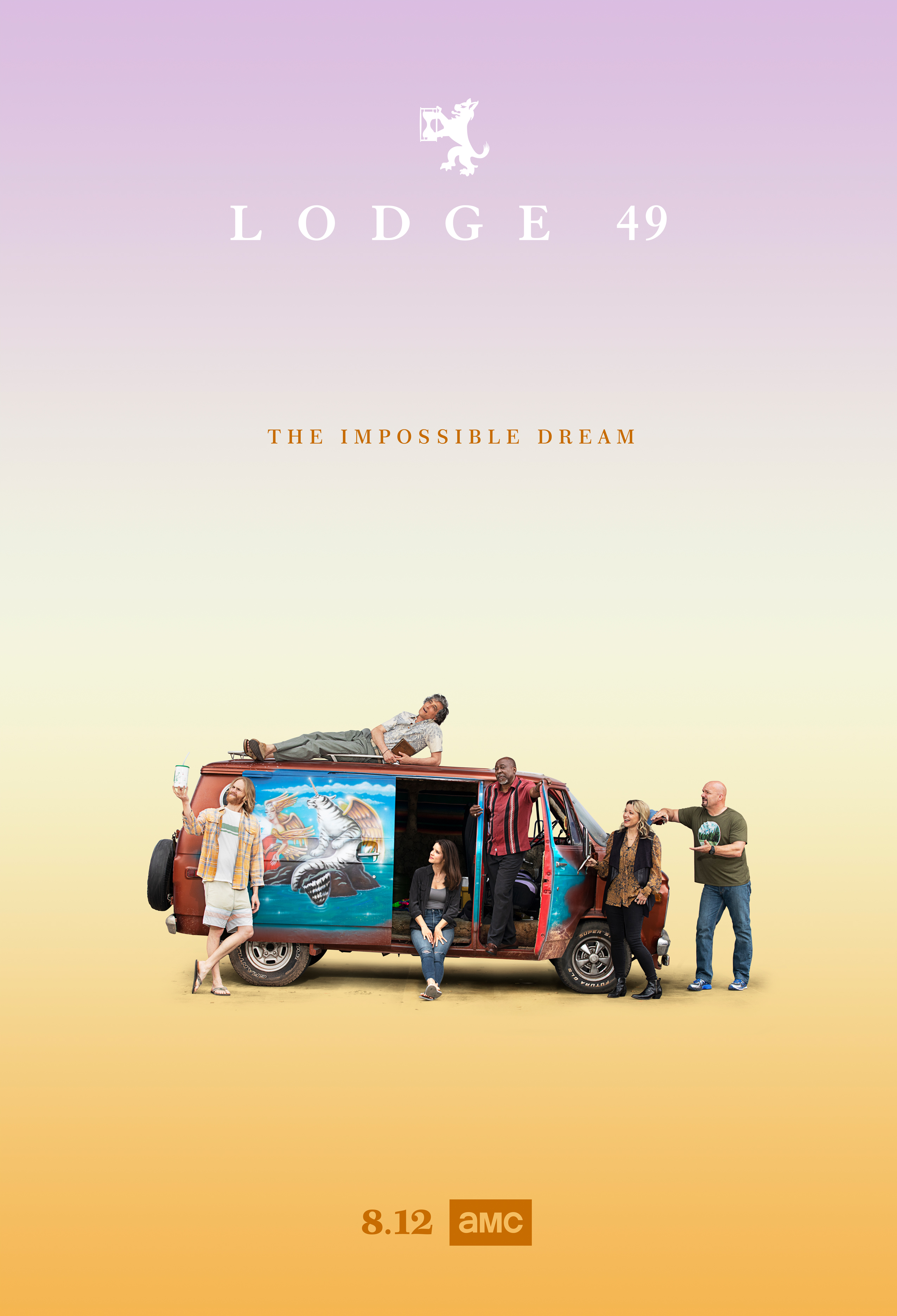 Linda Emond, Brent Jennings, Eric Allan Kramer, David Pasquesi, Wyatt Russell, and Sonya Cassidy in Lodge 49 (2018)