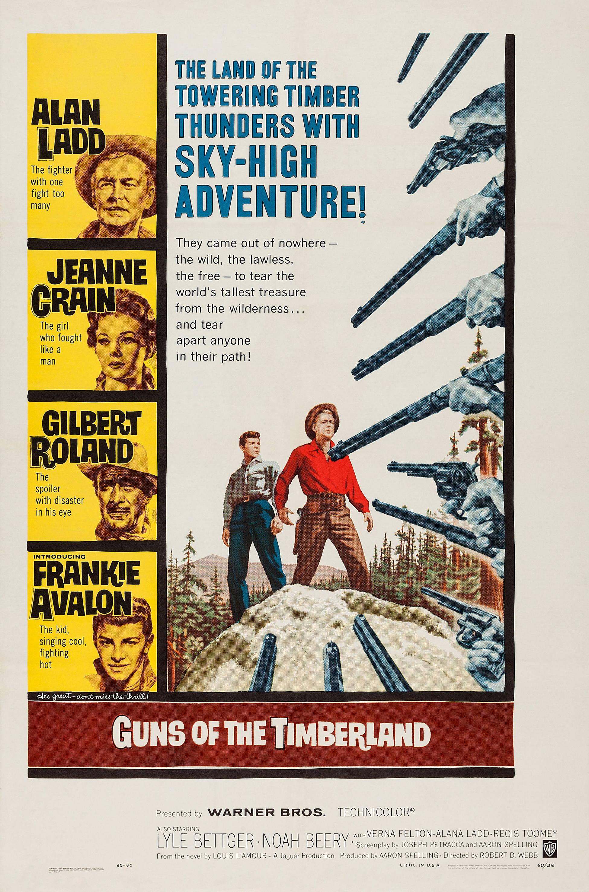 Alan Ladd, Frankie Avalon, Jeanne Crain, and Gilbert Roland in Guns of the Timberland (1960)