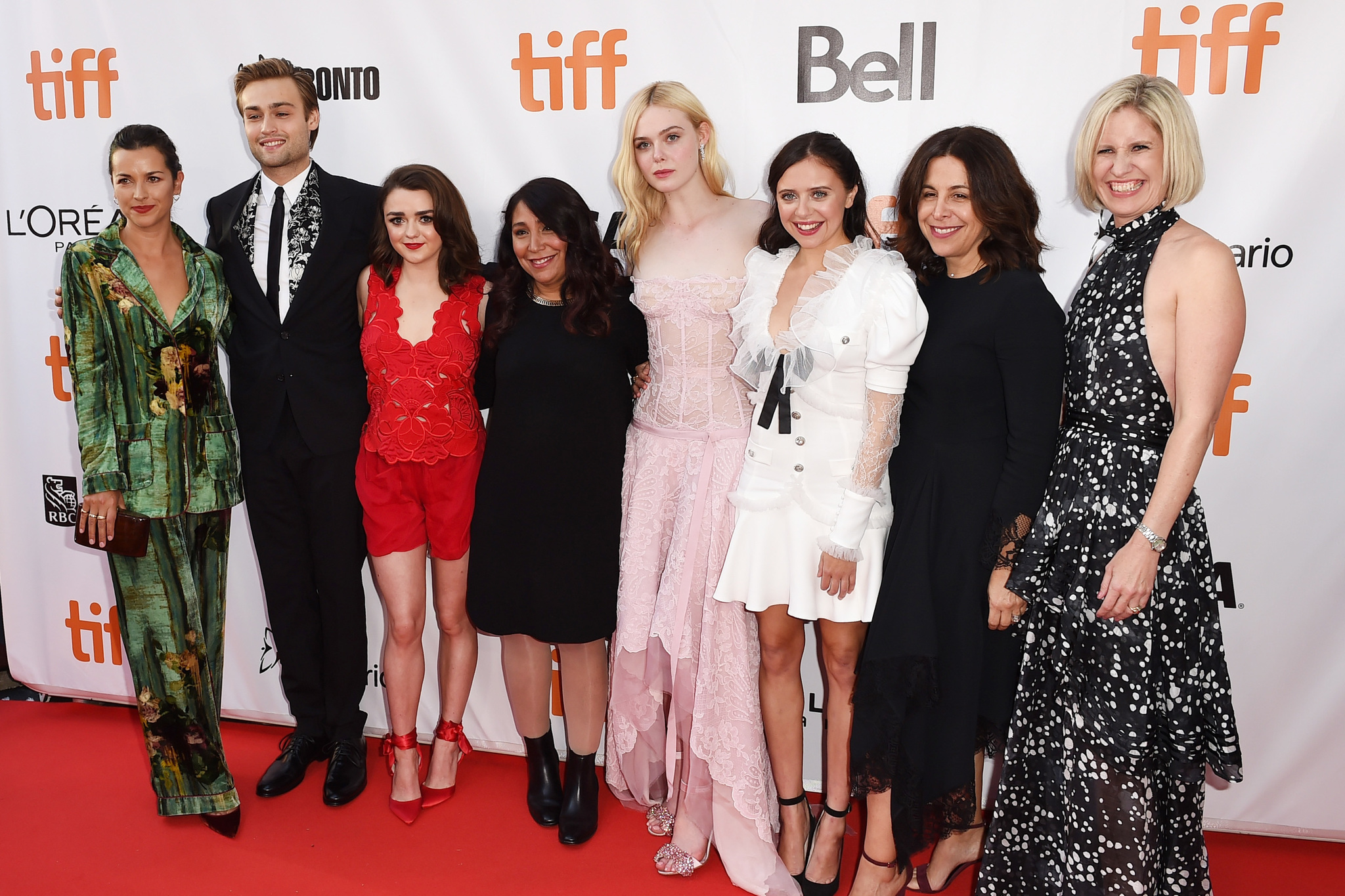 Amelia Warner, Elle Fanning, Haifaa Al-Mansour, Bel Powley, Douglas Booth, Maisie Williams, and Emma Jensen at an event for Mary Shelley (2017)