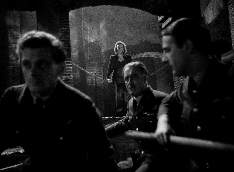 Hugh Burden, Emrys Jones, Godfrey Tearle, and Googie Withers in One of Our Aircraft Is Missing (1942)