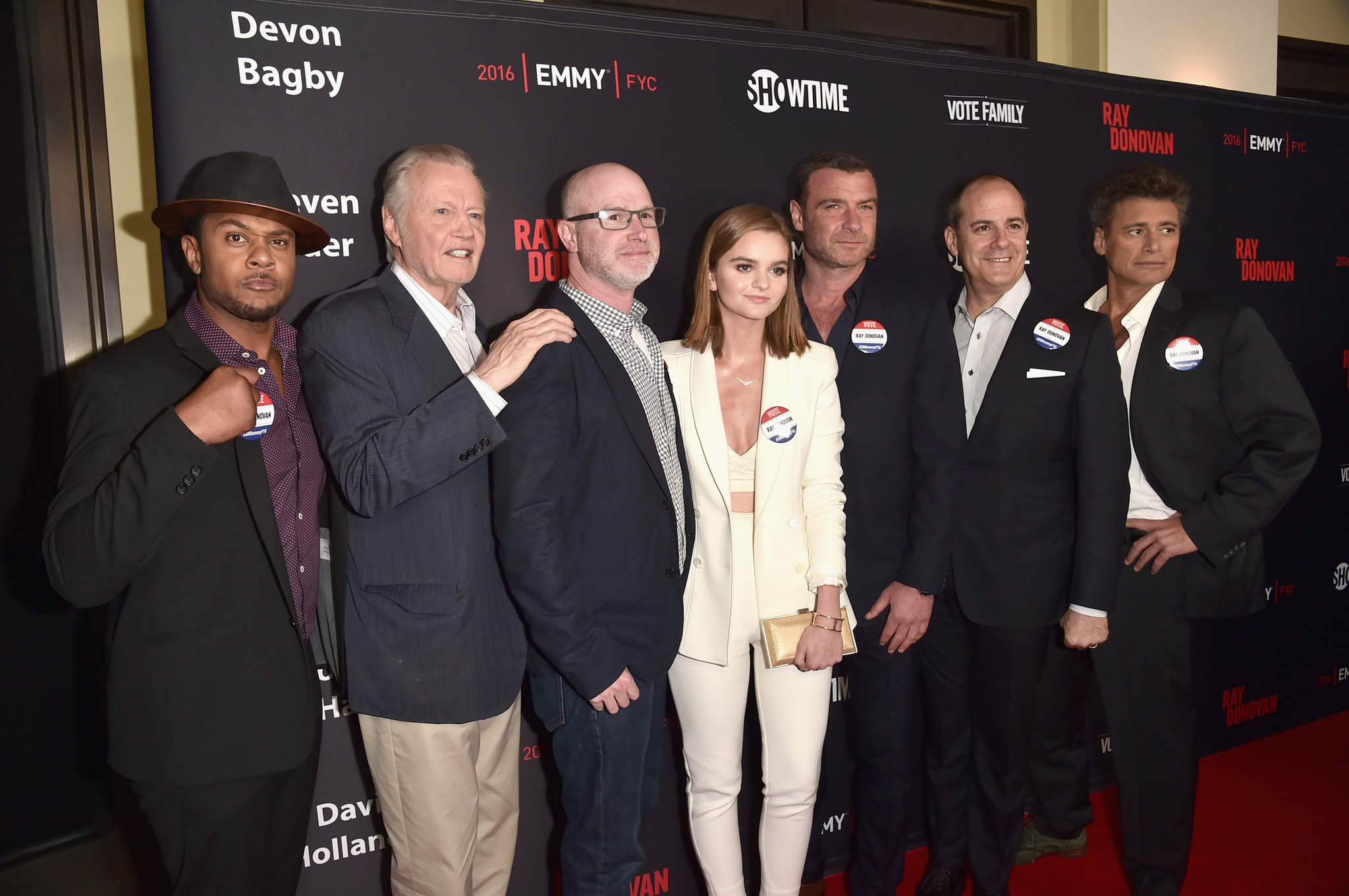 Liev Schreiber, Jon Voight, Steven Bauer, Pooch Hall, David Hollander, David Nevins, and Kerris Dorsey at an event for Ray Donovan (2013)