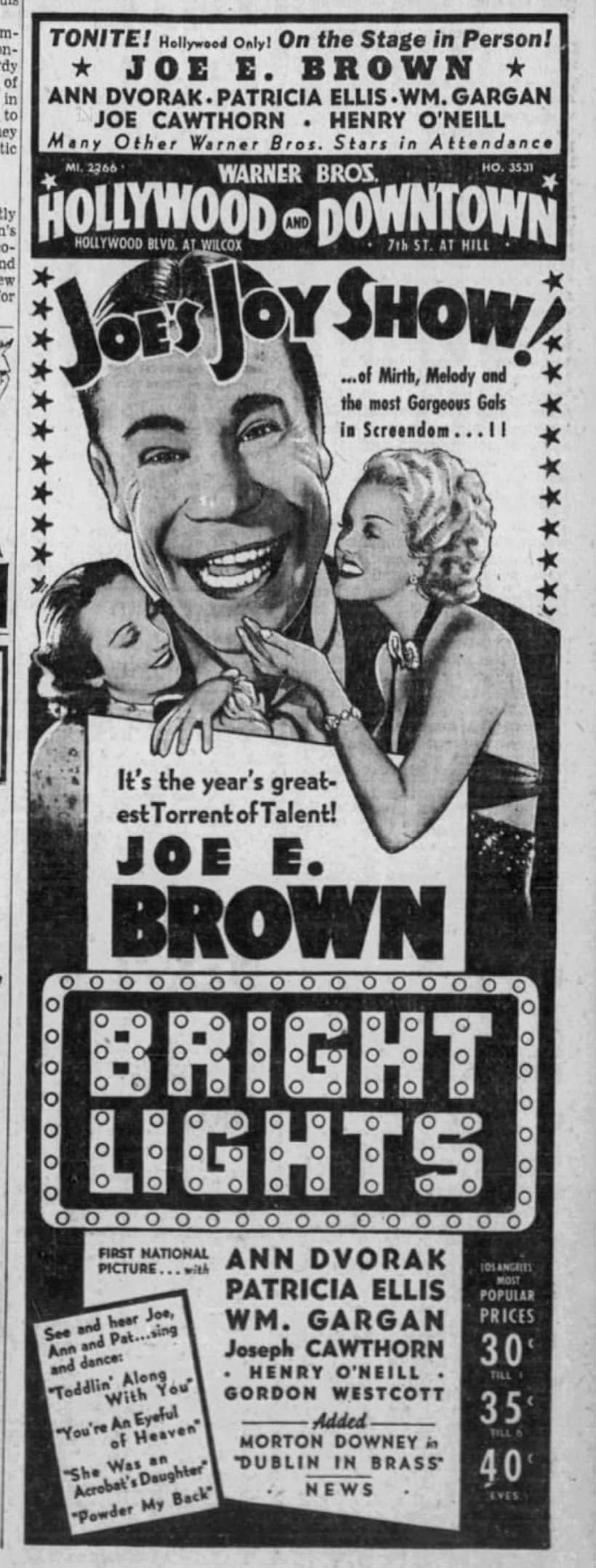 Joe E. Brown, Ann Dvorak, and Patricia Ellis in Bright Lights (1935)