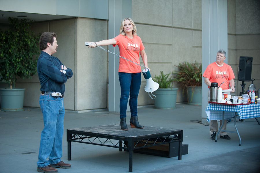 Brent Briscoe, Nick Offerman, and Amy Poehler in Parks and Recreation (2009)