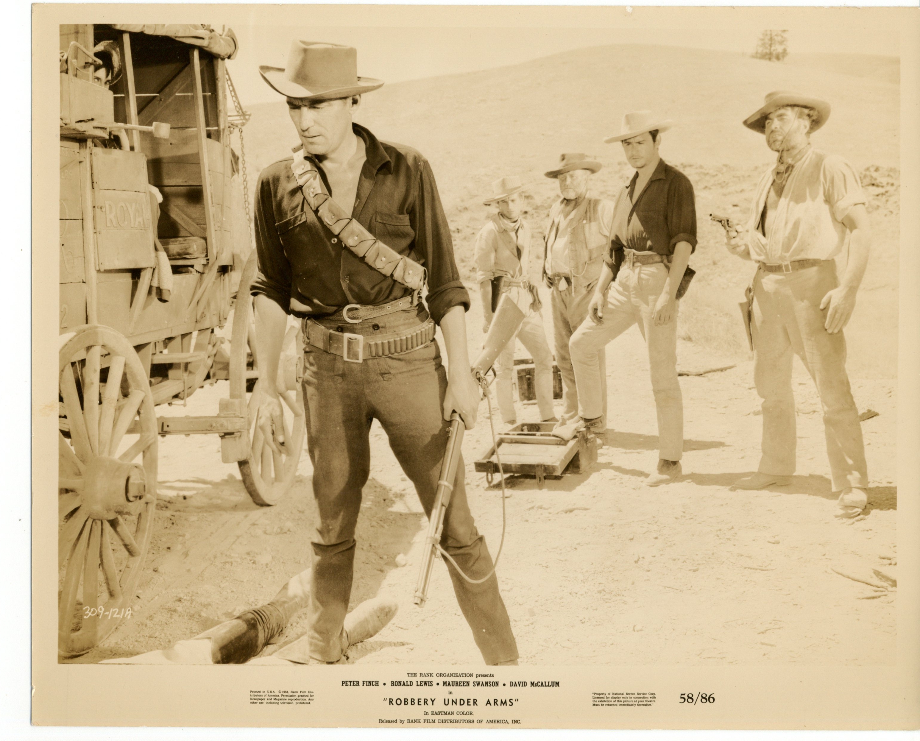 Peter Finch, Ronald Lewis, Laurence Naismith, and Larry Taylor in Robbery Under Arms (1957)